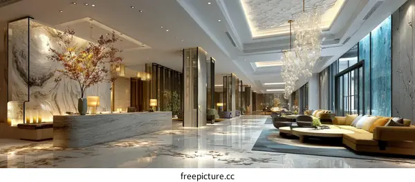 Luxury Hotel Lobby Interior Design Illustration