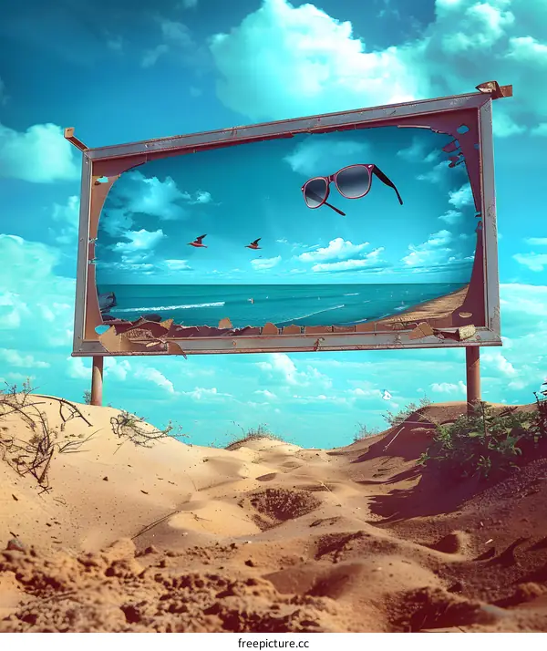 Beach Scene in Billboard with Sunglasses