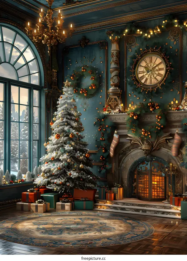 Christmas tree by the fireplace