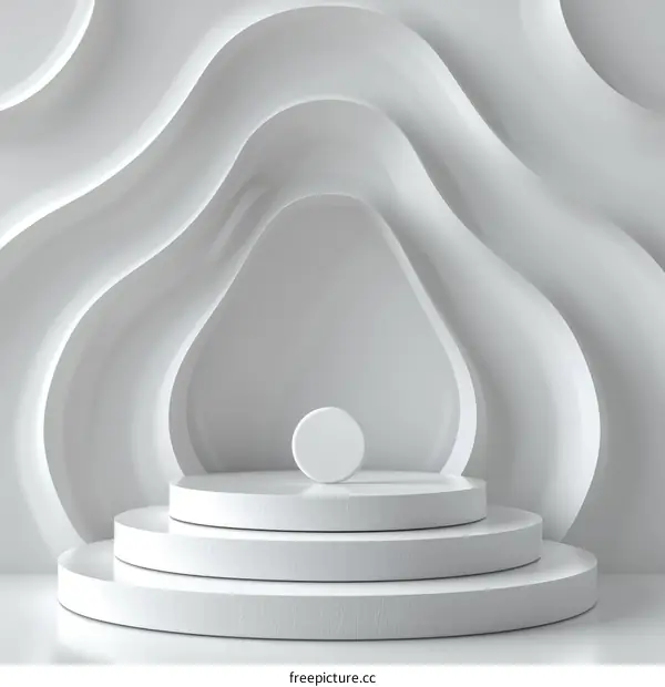 3D rendering of a white podium with a sphere on it against a white background