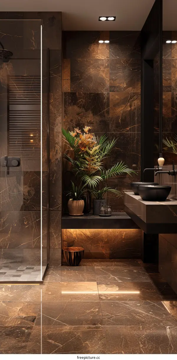 Modern Luxurious Dark Brown Marble Bathroom