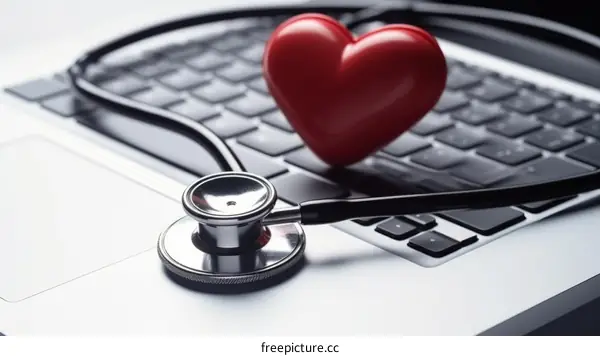 Red Heart and Stethoscope on Laptop Keyboard