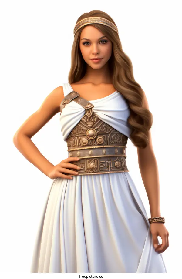 Fantasy Portrait of a Woman in White Dress with Golden Belt