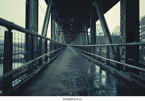 Walkway Underneath the Bridge with Steel Structure