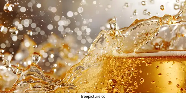 Close Up Splash of Beer with Bubbles