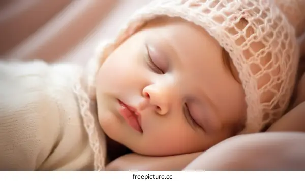 Sleeping baby girl wearing a bonnet