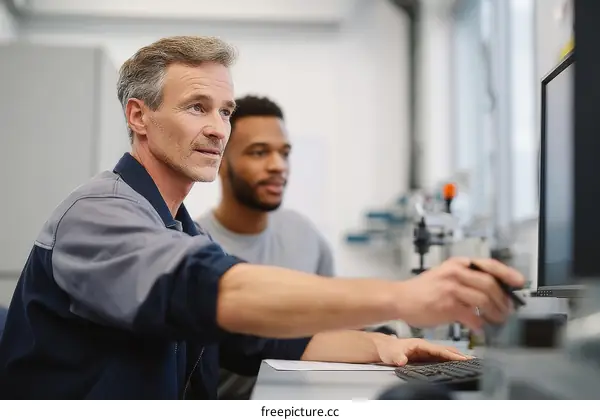Two Diverse Colleagues Working Together in a Workshop