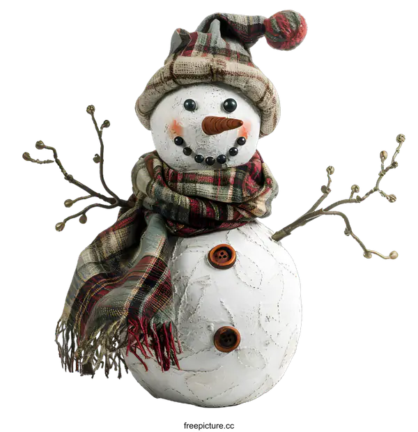 [Transparent Background PNG]Handmade Snowman Ornament With Plaid Scarf and Hat