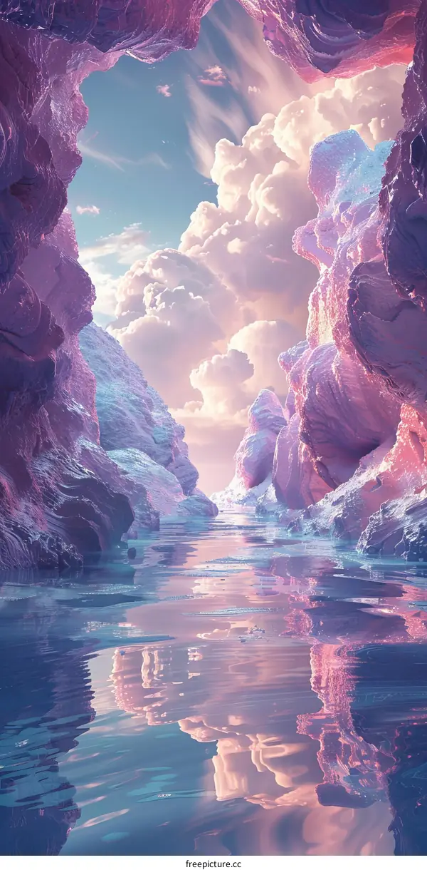 Fantasy Landscape with a Crystal Clear River Flowing through a Rocky Canyon