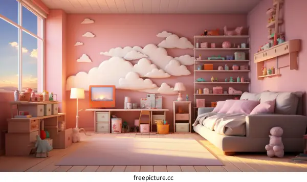 Lovely Pink and White Baby Girl's Bedroom Decorated with Cloud Theme