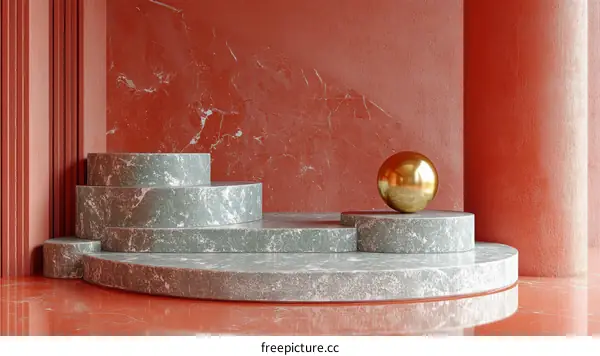 Modern Marble Podium Display with Golden Sphere
