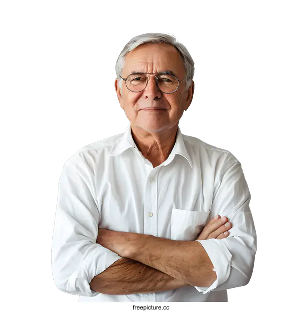 [Transparent Background PNG]Portrait of a Senior Man with Crossed Arms