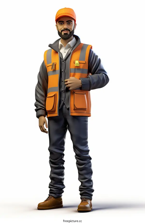 Male Construction Worker in Hardhat and Reflective Vest
