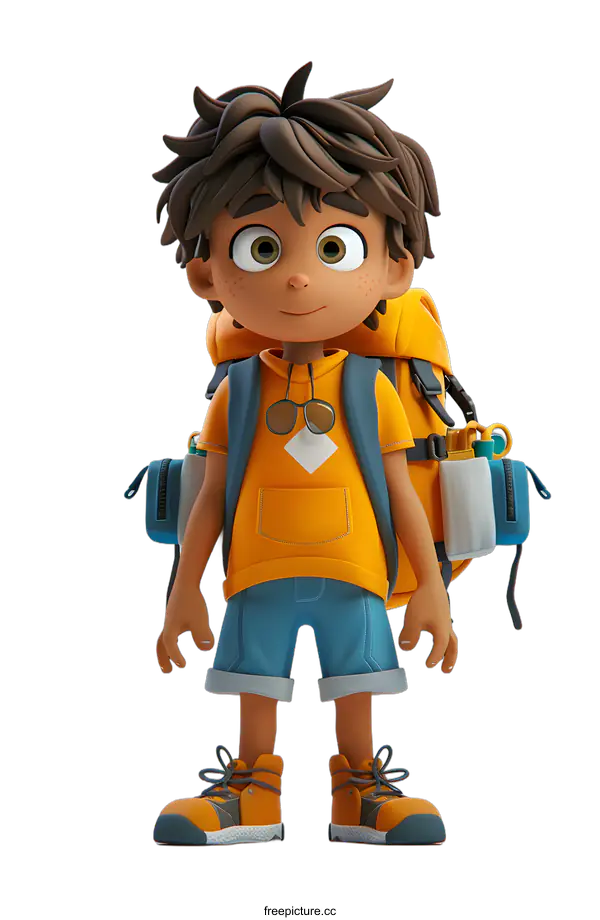 [Transparent Background PNG]boy in orange shirt with backpack