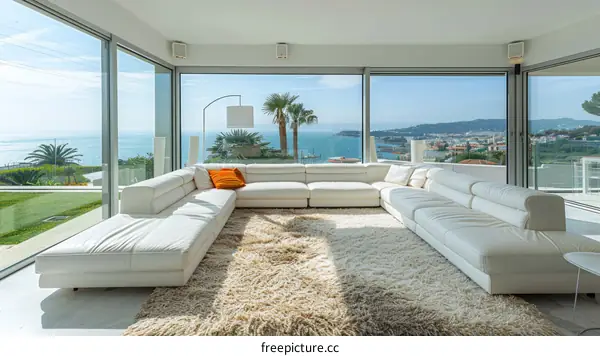 Breathtaking Mediterranean Sea View from Opulent Living Room