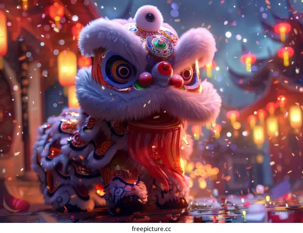 Chinese Lion Dance Performance at a Festival