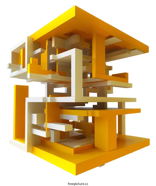 Abstract Architecture 3D Geometric Structure Yellow and White