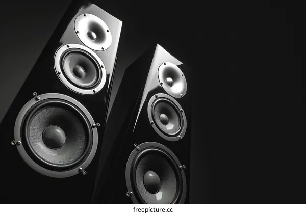 Black and white image of two speakers on a black background