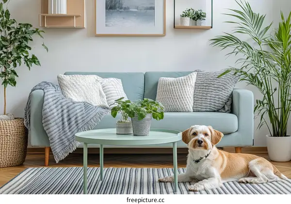 Cozy Living Room with a Dog