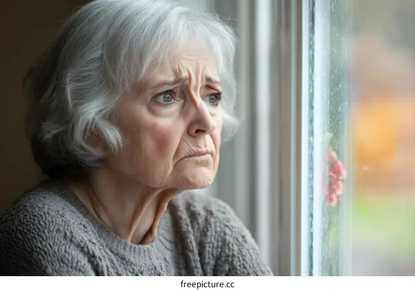 Elderly Woman Looking Through a Window