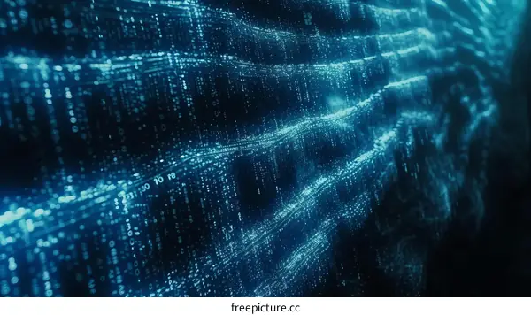 Blue glowing binary code matrix background