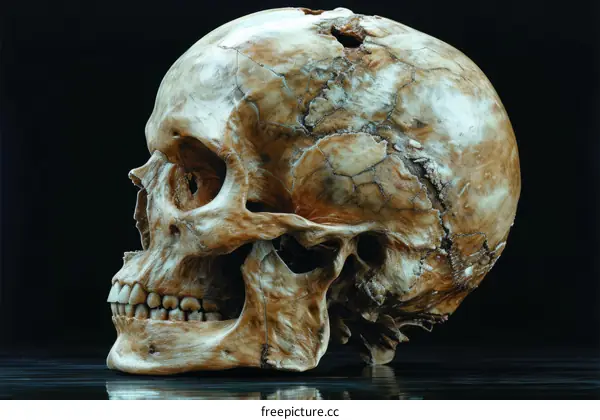 A human skull with a hole in the top