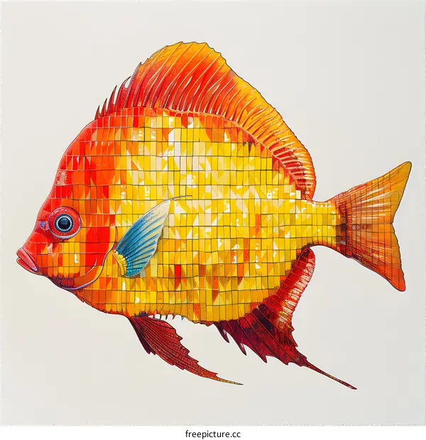 A mosaic of a red and yellow fish