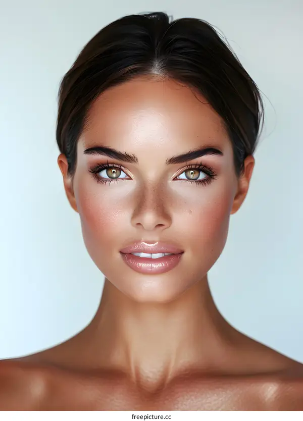 portrait of a beautiful young woman with brown hair and green eyes