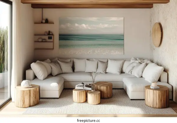 Cozy Living Room with Coastal Artwork