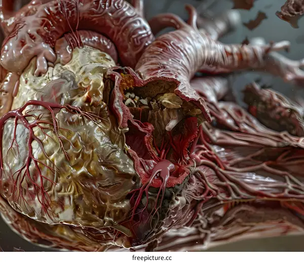 Close Up of a Human Heart with Arteries