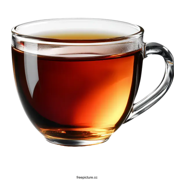 [Transparent Background PNG]Closeup of a Glass Teacup Filled with Dark Tea