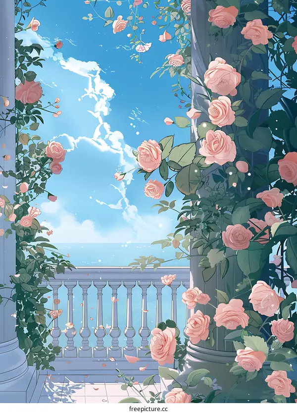 Beautiful Pink Roses Blooming On The Balcony