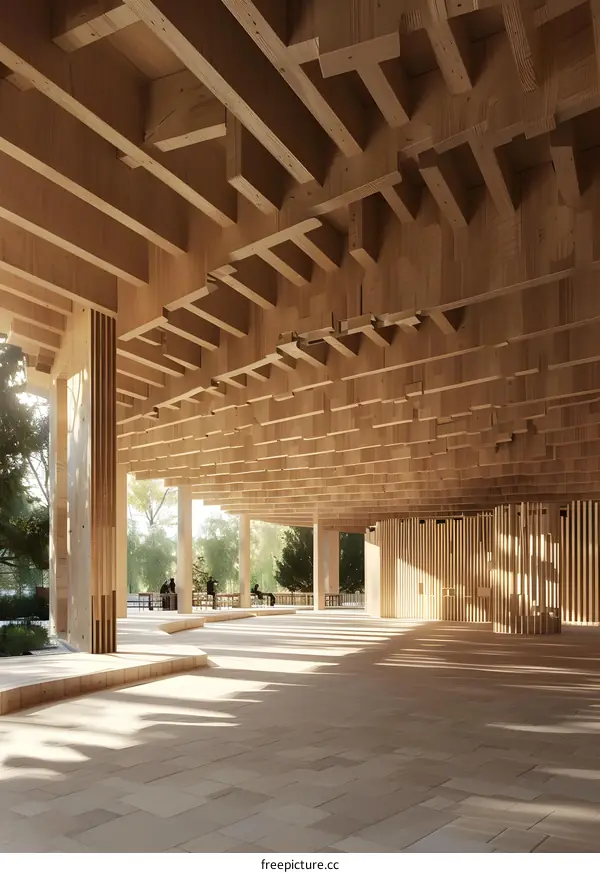 Modern Wooden Building with Interlocking Beams