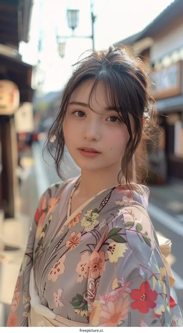 Portrait of a young woman in a kimono