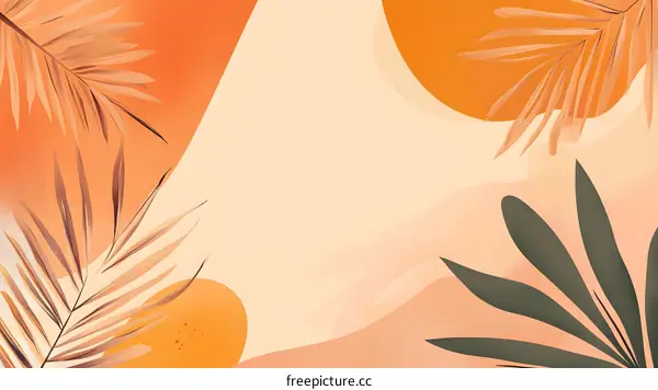 Abstract Tropical Leaves Background in Warm Colors