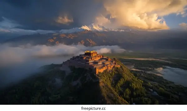 Majestic Monastery Perched on Mountaintop at Sunrise