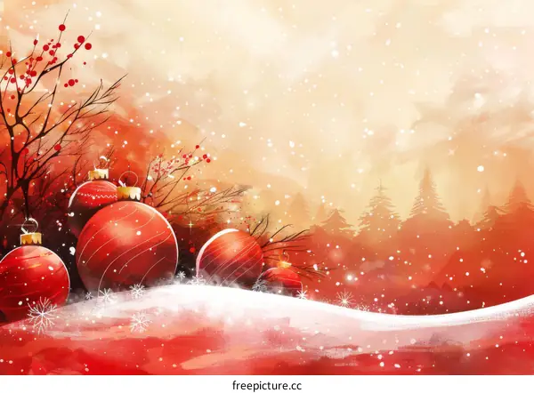 Red Christmas Balls and Snowflakes Holiday Decorations
