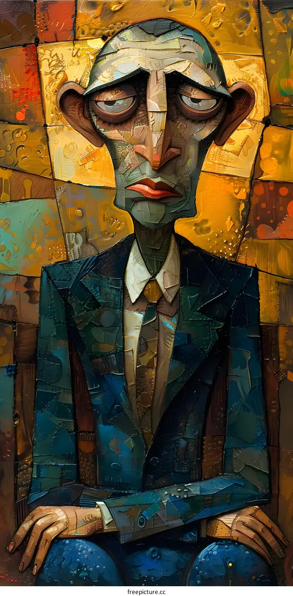 Man in a Suit with a Sad Expression Oil Painting