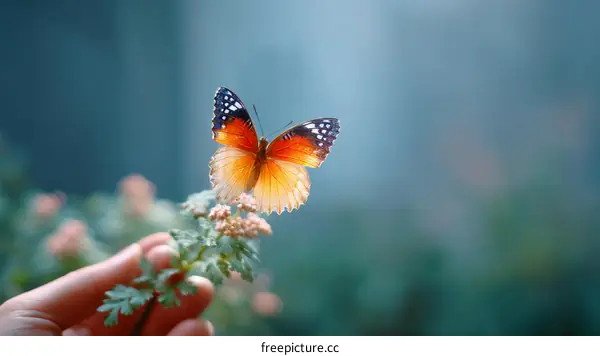 Butterfly on a flower in a hand