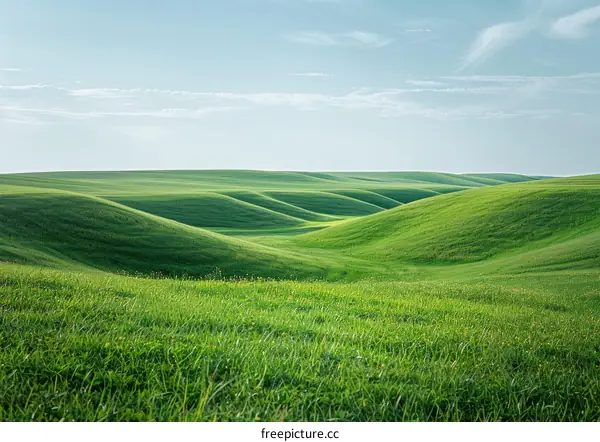Rolling verdant hills against a blue sky