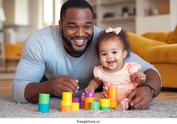 Father and Daughter Playing with Stacking Cups