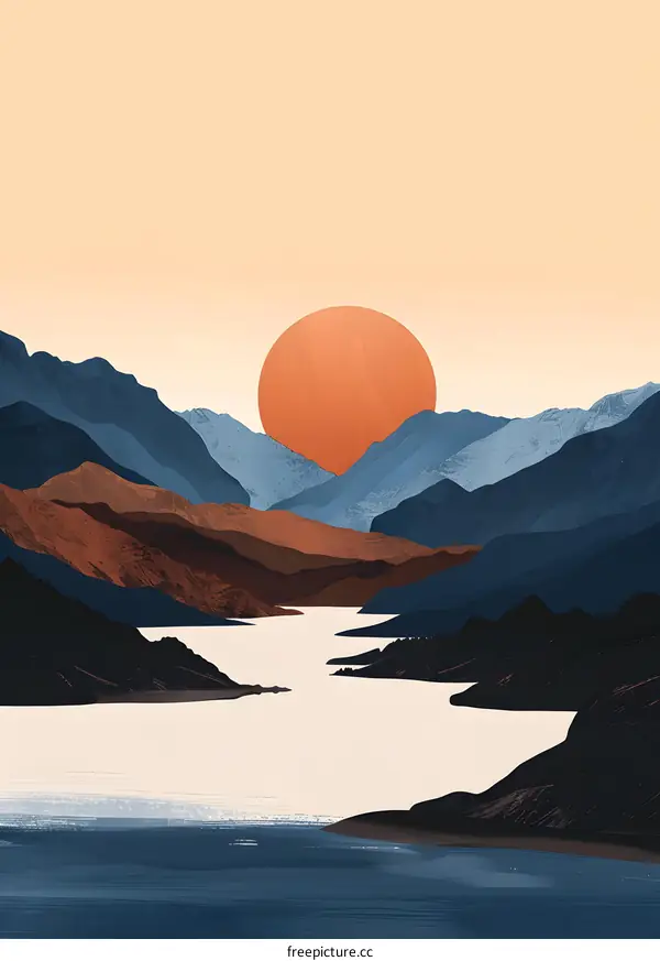 Abstract Mountain Landscape with Sunset
