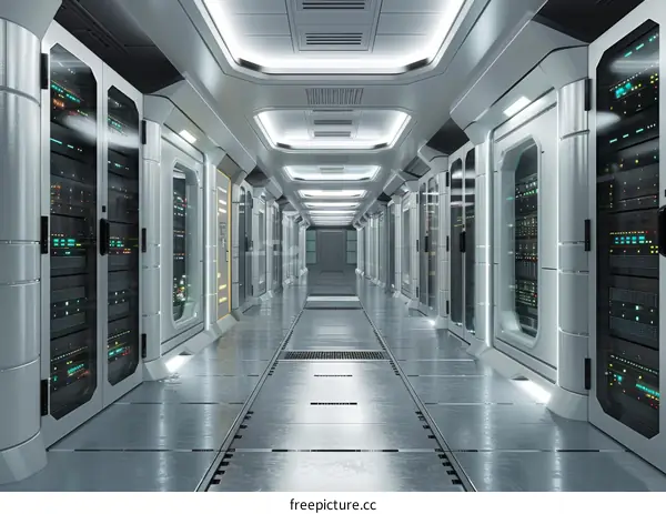 Futuristic spaceship interior with glass window