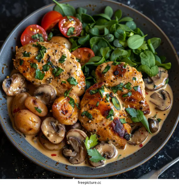 Creamy Tuscan Chicken with Potatoes & Mushrooms