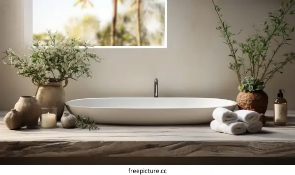 Bathroom interior with natural elements