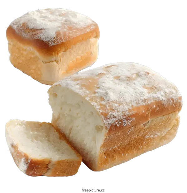 [Transparent Background PNG]Freshly Baked Bread Loaf Sliced on White Background