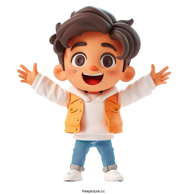[Transparent Background PNG]3D rendering of a happy cartoon boy