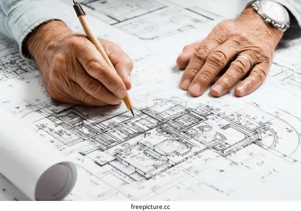 Architect Working on Detailed Building Plans