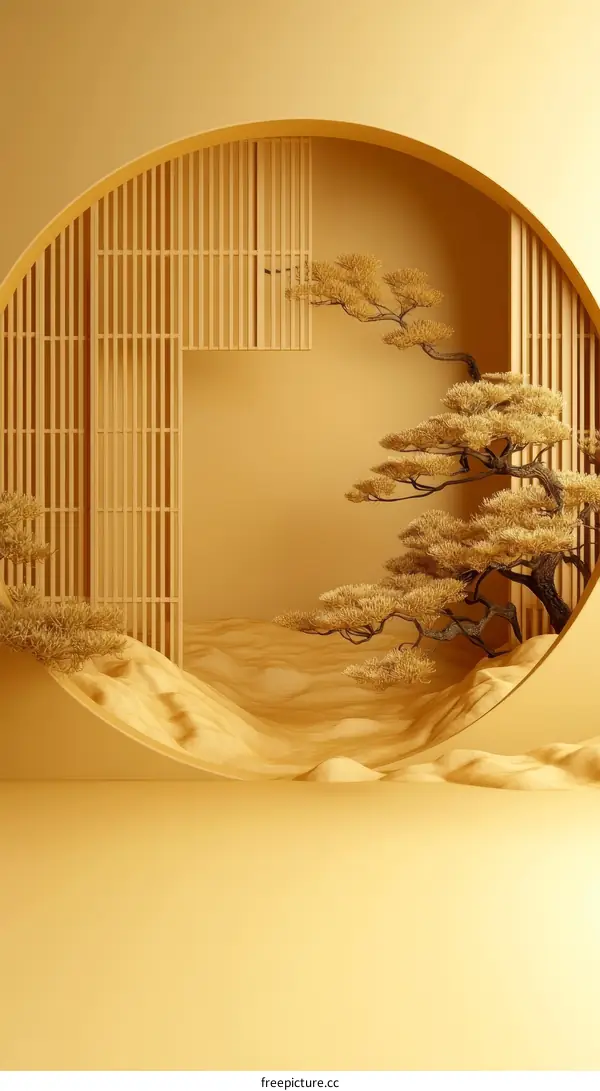 Elegant Minimalist Golden Zen Garden Scene