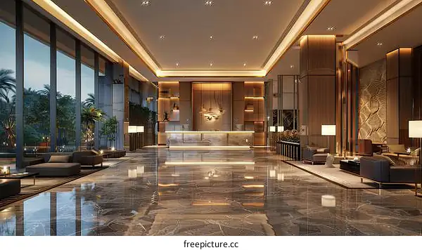 Modern Hotel Lobby Design with Luxurious Interior